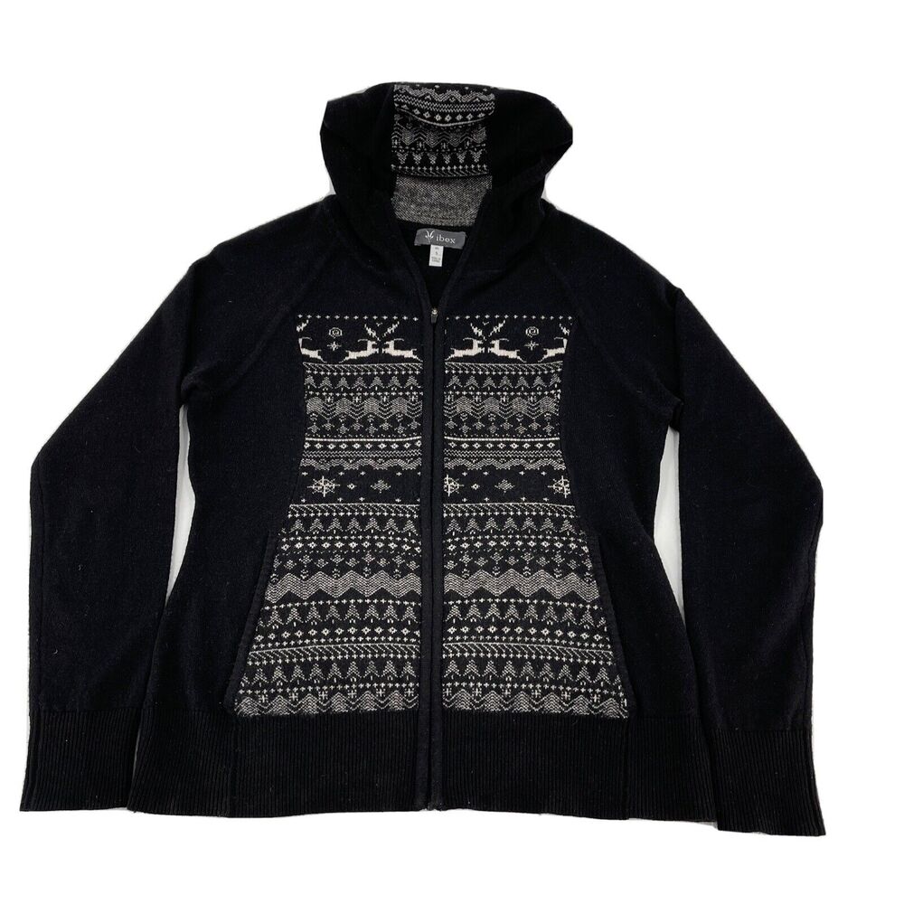 Ibex Sweater Womens Small Lambswool Cashmere Black Full Zip Hoodie‎
